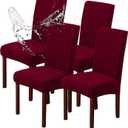 Genina Waterproof Dining Room Chair Covers Stretch Parsons Chair Slipcovers for Dining Room Kitchen Chair Protector Cover, Removable, Washable (4, Flower Pattern-Wine Red)