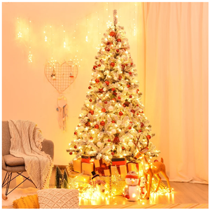 7.5 ft Prelit Premium Snow Flocked Hinged Artificial Christmas Tree with 450 Lights