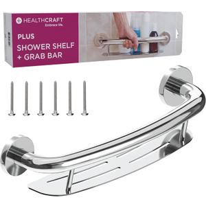 Decorative Grab Bar with Shelf, Plus Shampoo Shelf 19.5 Inch by HEALTHCRAFT, ADA Compliant, Bath and Shower Safety Handle, Wall Mounted Support Bar for Seniors Bathroom in Polished Chrome