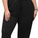 Nemidor Plus Size Casual Jumpsuits for Curvy Women Summer Short Sleeve Drawstring Waist Long Pant Romper with Pocket (20, Black)