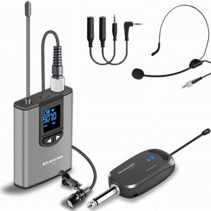 Alvoxcon Wireless Headset Lavalier Microphone System Wireless Lapel Mic Best for iPhone, DSLR Camera, PA Speaker, YouTube, Podcast, Video Recording, Conference, Vlogging, Church, Interview, Teaching (Gray)