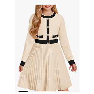 GRACE KARIN Girls Sweater Fall Dress Long Sleeve Knit A Line Contrast Casual Winter Dresses 6-14Y