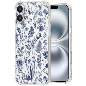 Buleens for iPhone 16 Case 6.1 Inch - Clear Flexible TPU Women Cute Girls Protection Phone Cover Slim Fit Shockproof Girly Pretty Fashion Aesthetic Design Pattern case for iPhone 16, Flower