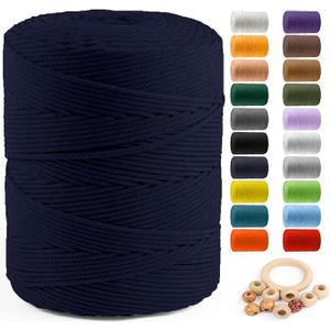 Macrame Cotton Cord 4mm x 547yds, ZUEXT Natural Handmade Navy Braided Cords 4 Strands Knitted Rope String for Craft Wall Hanging Weaving Tapestry Dream Catchers Hanger DIY Gift (500m)