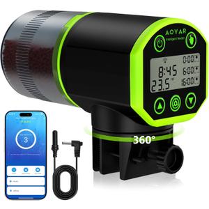 WiFi Automatic Fish Feeder for Aquarium: App-Controlled Auto Feeders for Tank Turtle Pond Betta with Water Temperature Monitoring & Alarm, Timed Auto-Feeding for Flake Pellet Vacation Weekend