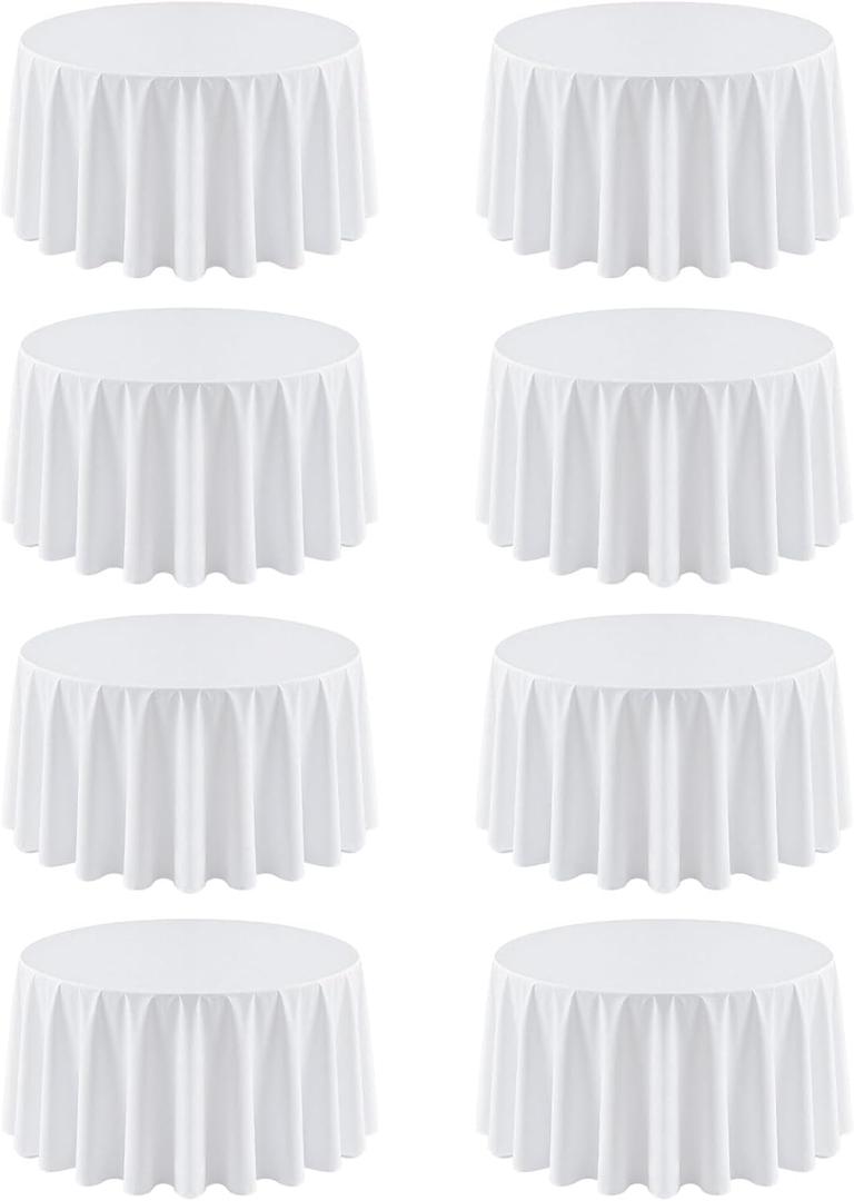 8 Pack Round Tablecloth 120 Inch Cloth White Tablecloth for Round Tables, Washable Polyester Table Cloth Stain and Wrinkle Resistant Decorative Table Cover for Wedding Party Dining Banquet