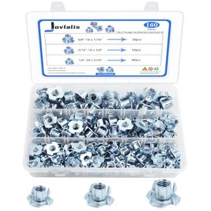 T Nuts 1/4"-20, 5/16"-18, 3/8"-16, Jovlalis 160 pcs Zinc Plated Steel T-Nut 4 Pronged Tee Blind Nuts Assortment Kit for Wood, Rock Climbing Holds, Cabinetry, Furniture