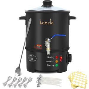 Leerie 5Qts/10Lbs Wax Melter for Candle Making - L5 Candle Wax Melting Pot with Heating Core Brass Spout & Temp Control for DIY Home Business Candle Maker for Candle Making Supplies (L5-US-110V)