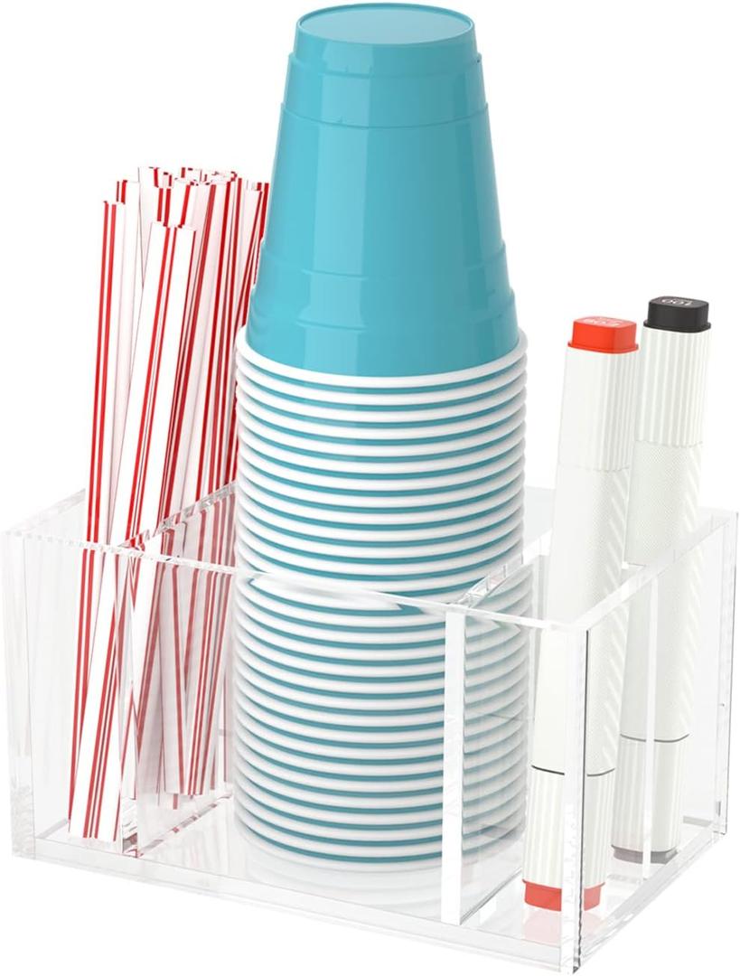 Cup Holder with Slot Mark Your Cup, Party Dispenser Acrylic Cup Organizer and Bar Counter Decor, Clear (Single)