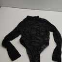 Aranmei Long Sleeve Bodysuit for Women Mesh Bodysuit Turtleneck Sheer Tops Geo Print Leotards (Medium, Black)