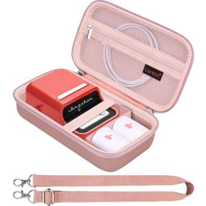 Canboc Carrying Case for NIIMBOT B21 Label Maker, Portable Bluetooth Thermal Label Printer Bag with Removable Shoulder Strap, Mesh Pocket fit Printer Labels, USB Cable, Rose Gold (Case Only)