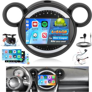 4G+ 64G Radio for Mini Cooper Clubman 2008-2014/Countryman 2011-2016/Paceman 2013-2016, Android 15 Car Stereo Wireless Carplay, 9 inch Touch Screen for Cooper with WiFi GPS Bluetooth5.0 1280 * 720