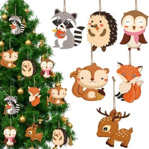36 Pieces Forest Animal Wooden Ornaments Christmas Animal Wood Hanging Ornaments Woodland Animals Christmas Tree Decorations with Hanging Rope for Christmas Home DIY Crafts Party Supplies, 6 Styles