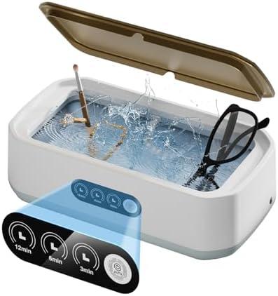 CHGAOY Ultrasonic Jewelry Cleaner, 50KHz Cleaner Machine with 3 Timer Modes, 22oz 304 Stainless Steel Tank, Sonic Machine for All Jewelry Glasses Rings Coin Retainers Watch Strap Dentures, White