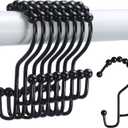 Shower Curtain Hooks, Set of 12 Double Shower Curtain Hooks Rings, Black Shower Curtain Hooks Rust Proof, Stainless Steel Bathroom Shower Hooks for Shower Curtain, Towels, Clothing, Black