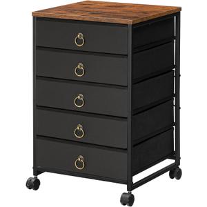 HOOBRO 5-Drawer Chest, File Cabinet, Office Cabinet with Drawers, Rolling Printer Stand, Filing Cabinet for Living Room, Home Office, Nonwovens Drawer, Easy Assembly, Black BFK50WJ01