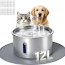 Stainless Steel Dog Water Fountain 12L/3.17Gal 12 Pack Filter