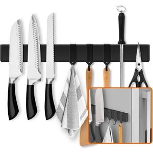 Fridge Applicable 17 Inch Double Sided Magnetic Knife Holder - Stainless Steel Knife Strip With Powerful Magnetic Pull Force - Use as Kitchen Knife Holder, Knife Rack & Tool Holder - Matte Black (17 inch Black)