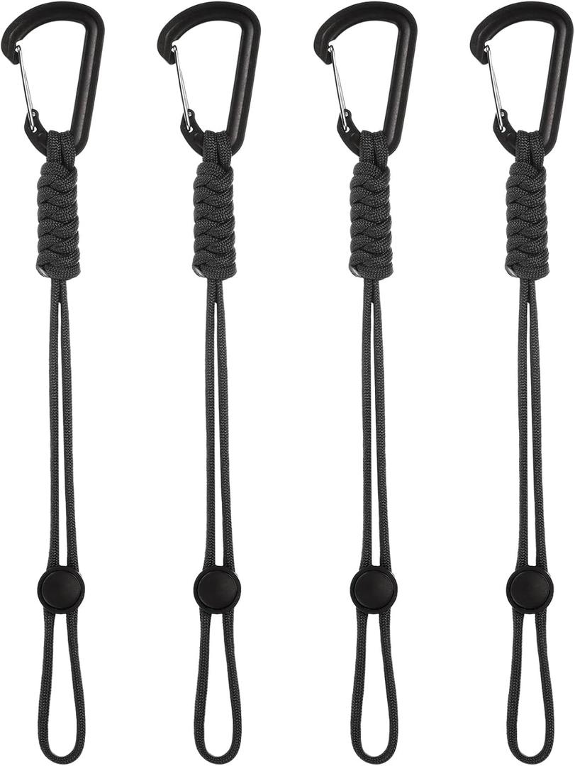 4-Pack Paracord Keychains with Clips, 10 Inch Braided Lanyard Strap D Ring Adjustable Buckle Backpack Accessories for Camping/Hiking/Fishing/Traveling/Outdoor [Black]