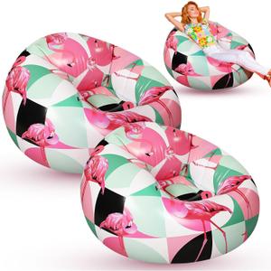 Lunmon 2 Pack Summer Inflatable Bean Bag Chairs Hawaiian Flamingo Blow up Chairs for Pool Party, Portable Inflatable Beach Lounge Chair for Movie Patio Night, Luau, Camping, Bedroom Reading, 21.65 x 37.4 x 15.75 inches