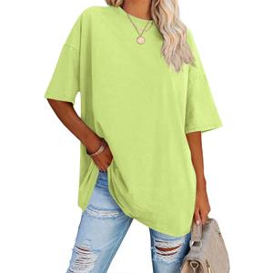 Fisoew Women's Oversized T Shirts Tees Half Sleeve Crew Neck Cotton Tunic Tops, Medium Plus