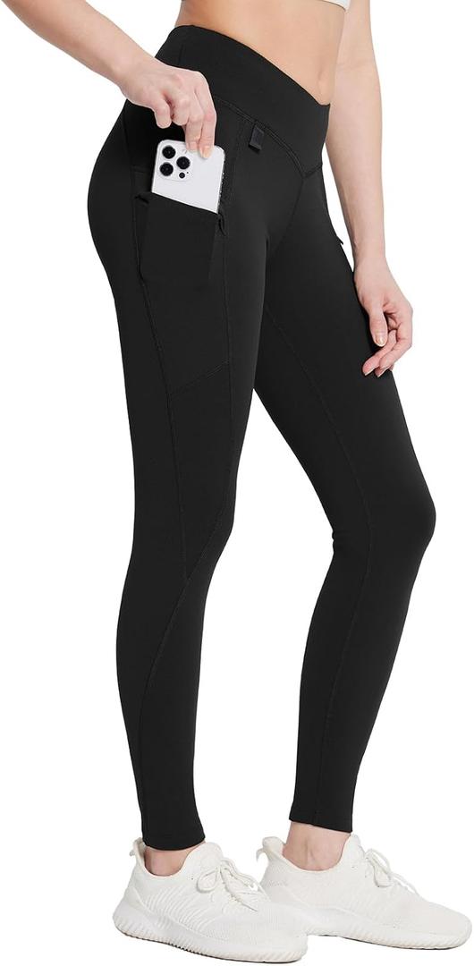 baleaf Women's Fleece Lined Leggings Waterproof Hiking Petite Pants Zipper Pockets Winter Thermal Warm Cold Weather (X-Large, Black)