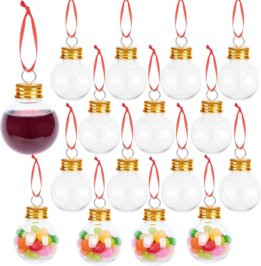 Watayo 16 Pieces Christmas Booze Balls-Xmas Fillable Booze Tree Ornaments-Clear Plastic Xmas Ornaments Booze Ball for Xmas Home Holiday Wedding Party Decoration (Bulb-16pcs)