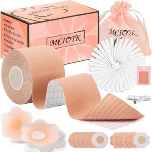 Boob Tape Kit for Large Breast Lift,2 Pcs Nipple Covers & Breathable Body Tape,Invisible Adhesive Bra Tape A-G,Beige (1-roll)