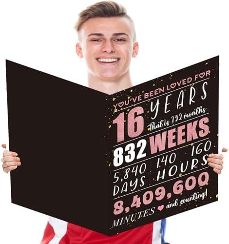 5 Pack 16th Birthday Gift Card with Envelope,Jumbo 16th Happy Birthday Cards for Boys Girls,16 Birthday Decorations,Oversized 22x14 Inch Extra Large Birthday Card,Sixteen Party Decorations,16 Year Old Boy