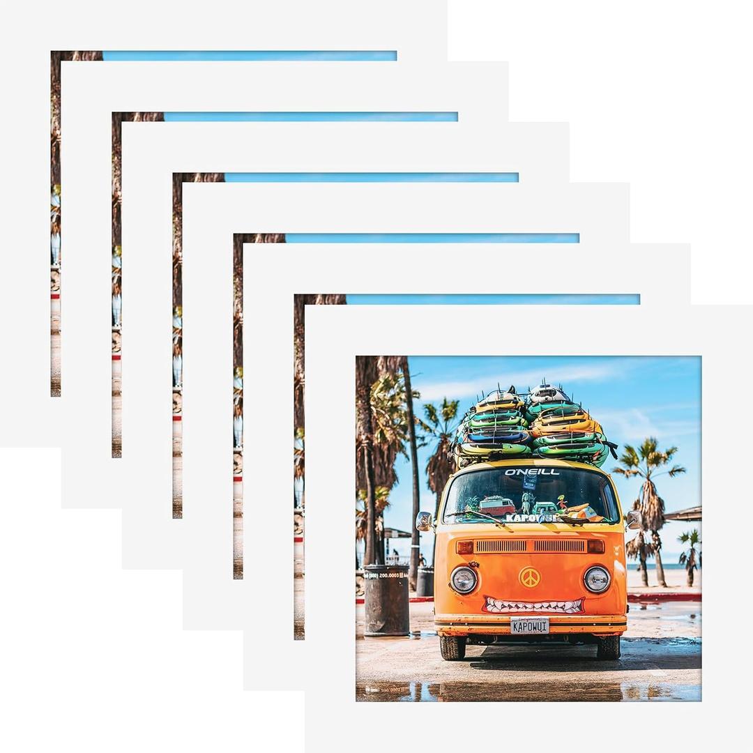 5x5 White Picture Frames Square Classic Natural Wood 6 Pack for Wall Mounting and Tabletop Display
