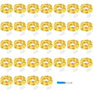 VOOKRY 32 Pcs Fairy Lights Battery Operated String Lights - 10 ft 30 LEDs Waterproof Copper Wire Mini Firefly Starry Moon Lights for DIY Crafts Wedding Party Bedroom Table Centerpieces Christmas