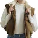 HAOZHIYU Women's Winter Outerwear Vests Crop Puffer Vest Lightweight Sleeveless Padded High Stand Collar Jacket with Pockets Brown L