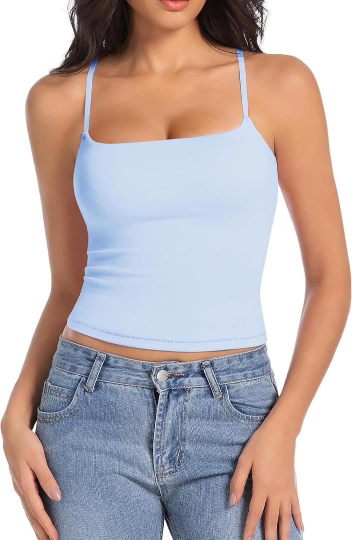 Camisole Tops for Women Sleeveless Adjustable Spaghetti Strap Tank Tops Y2K Basic Shirts (X-Large, Light Blue)