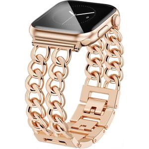 JR.DM Rose Gold Watch Bands for Women Compatible with Apple Watch 38mm 40mm 41mm 42mm (S10/11) Adjustable Metal Cowboy Steel Chain Bracelet for iWatch Series1/2/3/4/5/6/7/8/9/10/11 SE 3/2/1(No Case)
