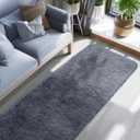 Ophanie 2x6 Runner Rug for Hallway, Upgrade Non-Slip Fluffy Soft Bedside Rugs, Bedroom Living Room Grey Shaggy Gray Carpet for Kids Girls Boys Dorm Nursery Home Decor Aesthetic