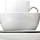 Amazon Basics 16-Piece Porcelain Dinnerware Set, Microwave and Dishwasher Safe, Service for 4, Plates, Bowls and Mugs, White