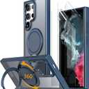 Magnetic Stand Case for Samsung Galaxy S22 Ultra/S23 Ultra [with 2 Screen Protectors] [360 Rotation Magnetic Stand] [Compatible with Magsafe] Military-Grade Drop Protection Case, Blue