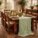 6 Pack Sage Green Cheesecloth Table Runner, 120 Inch Spring Boho Gauze Table Runners, Rustic Sheer Cheese Cloth Table Runners for Wedding, Baby Shower, Birthday Party, Home Decor
