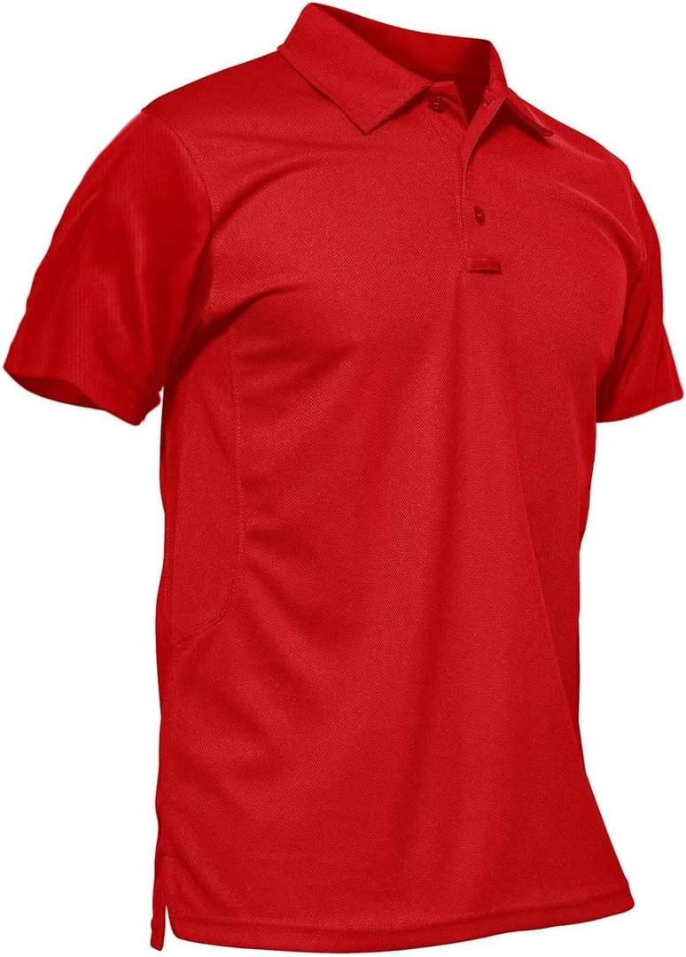 MAGCOMSEN Men's Polo Shirt Quick Dry Performance Short Sleeve Tactical Shirts Pique Jersey Golf Shirt (Medium, Tomato Red-Short)
