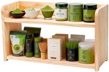 PROKITCHEN Matcha Station Shelf Matcha Stand, 2-Tier Solid Pine Mug Holder Countertop Coffee Tea Station Organizer Countertop Display Rack Accessories for Tea Cups Kitchen Office