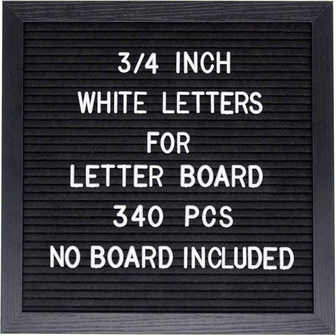 Pre-Cut 3/4 Inch White Letters for Felt Letter Board,340pcs plastic letters including Characters,Numbers,Symbols&Emoji for Message Board - (No Board Included)