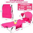 Oversized Extra Wide Tanning Chair with Sun Canopy Face Hole Padded Adjustable Washable, Heavy Duty Layout Folding Lounge Chair for Outside Beach Reading Sunbathing, UPF 50+, XL, Pink, 330 LBS