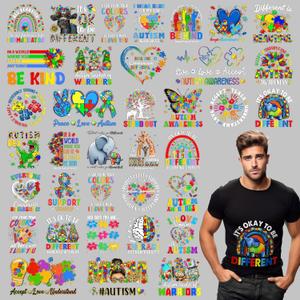 Lingvee 36 Pcs Autism Awareness Iron on Transfers Autism Iron on Vinyl Decals Asperger's Awareness Transfer Stickers Rainbow Appliques Decorative Patches Transfers for DIY Clothes Bag Pillow Covers