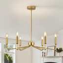 6-Light Gold Chandelier, Gold Light Fixture for Kitchen, Modern Dining Room Light Fixture, Pendant Light Fixtures for Living Room Kitchen Island Bedroom Foyer Entryway,26in,E12.