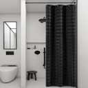 PANGSINNE Black Stall Fabric Shower Curtain - Water Repellent Striped Textured 230GSM Heavy Duty Cloth Shower Curtains for Bath Tubs, Narrow Hotel Quality Bath Curtain Set with 6 Hooks, 36Wx72H