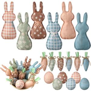 18 Pcs Rustic Easter Bunny Decorations Farmhouse Spring Fabric Bunnies Carrot Eggs Vase Filler Table Decor for Desk Counter Tiered Tray Basket Spring Easter Wedding Home Exquisite Soft Craft