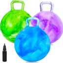 3 Pack Bouncy Balls with Handle for Kids, Ride On Toys Balls for Kid 3 4-8, 15 Inch Hopper Ball with Air Pump for Kids Jumping Sports Ride Games Balance Exercise Indoor Outdoor Fun