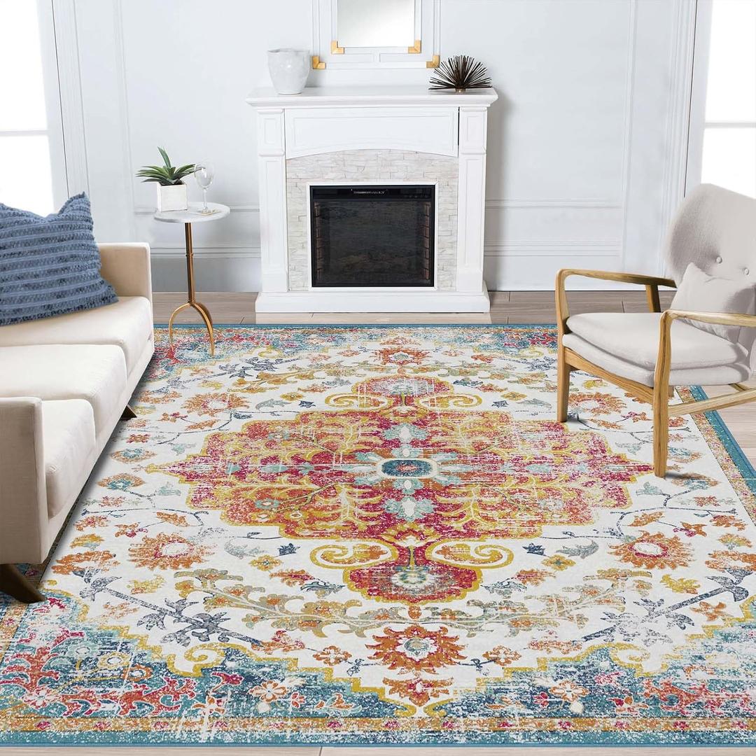 Area Rugs 8x10 Large Rug for Living Room Orange/Beige/Teal