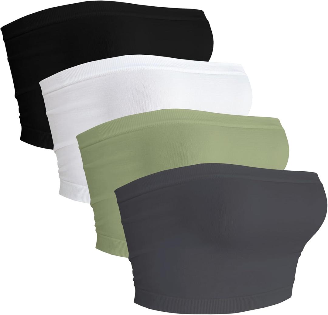 4 Pieces Tube Top Strapless Tops for Women Summer Bandeau Basic Crop Tops Sleeveless Shirt (S)