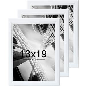 KTKDE 13x19 Picture Frame Set of 3, Wooden frames White, Vertical & Horizontal Wall Hanging for Wall Display,Studio Gallery Photo Frame for Photos, Posters & Art Prints